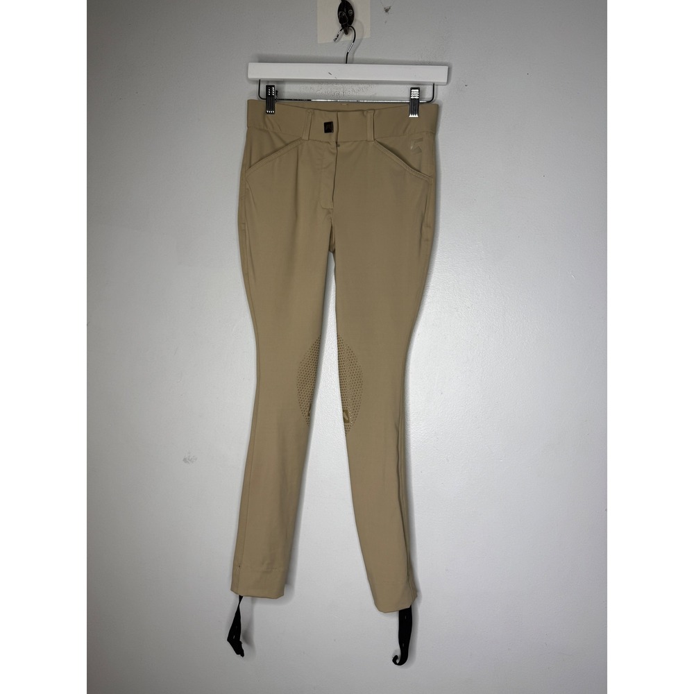 Riding Sport Kids Tan Equestrian Breeches Silicone Knee Patch Stirrup Pants 14